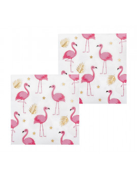 SERVIETTES FLAMANT ROSE ET OR